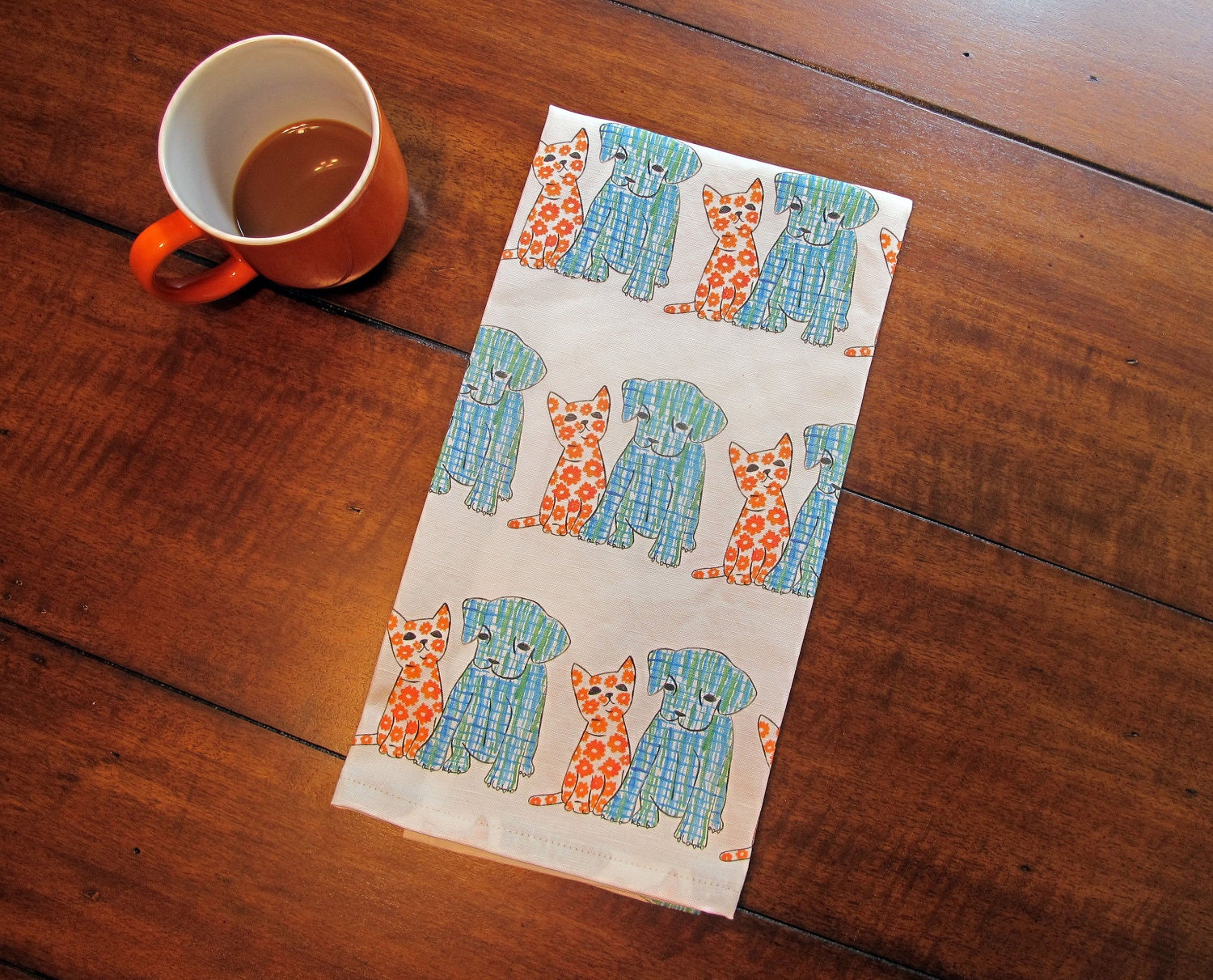 Billie and Fletcher Tea towel, Kitten and Puppy tea towel