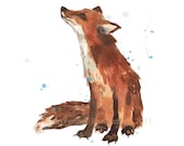 Watercolour FOX Print, Fox, SMALL, 5x7 print, mountainman, fox painting, small animal prints, log cabin