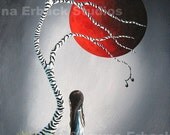 ART PRINT surreal serene erback moon girl fantasy tree music note Big Red Moon Zebra