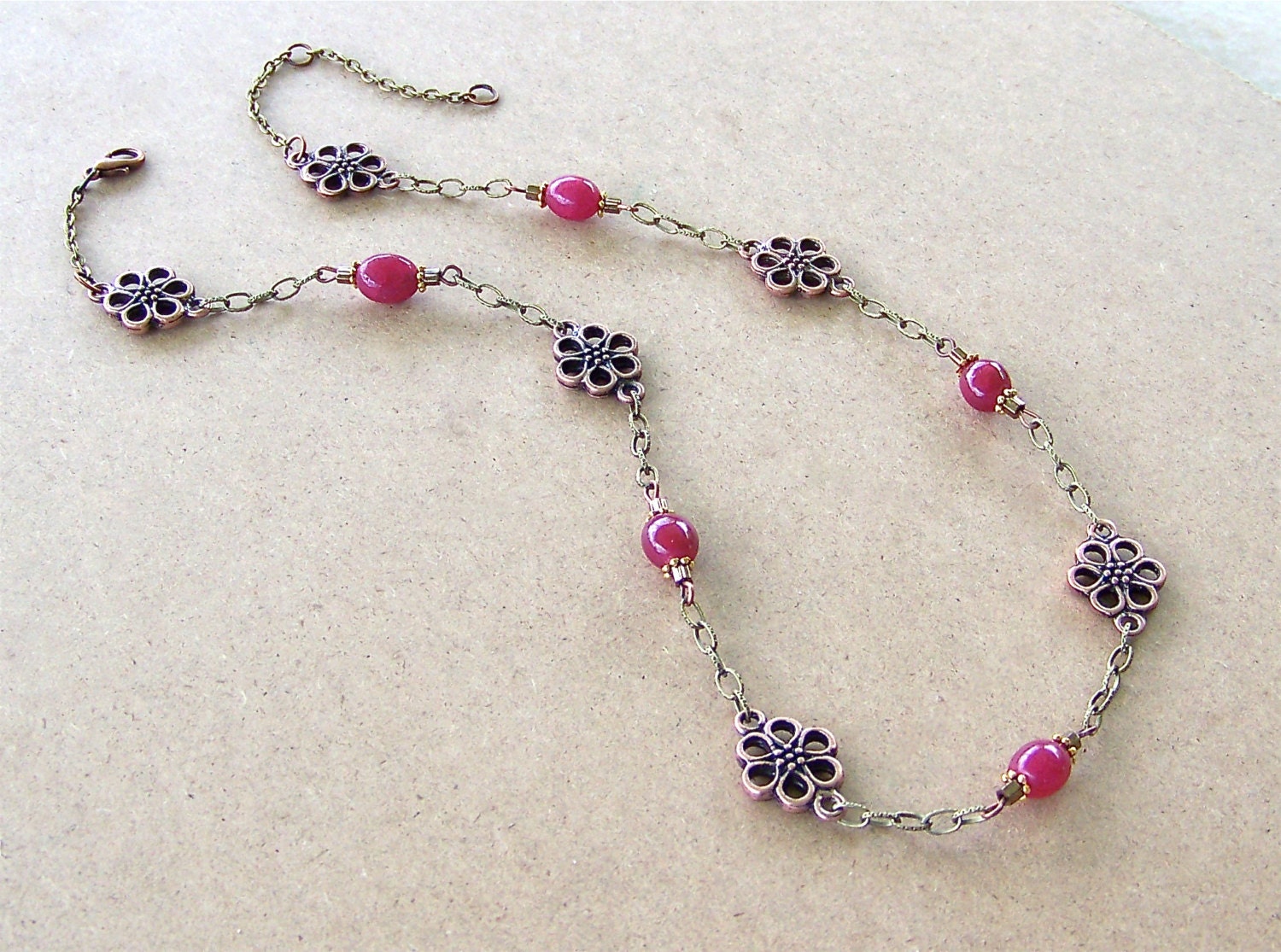Fleur Necklace With Ruby Gemstone Beads