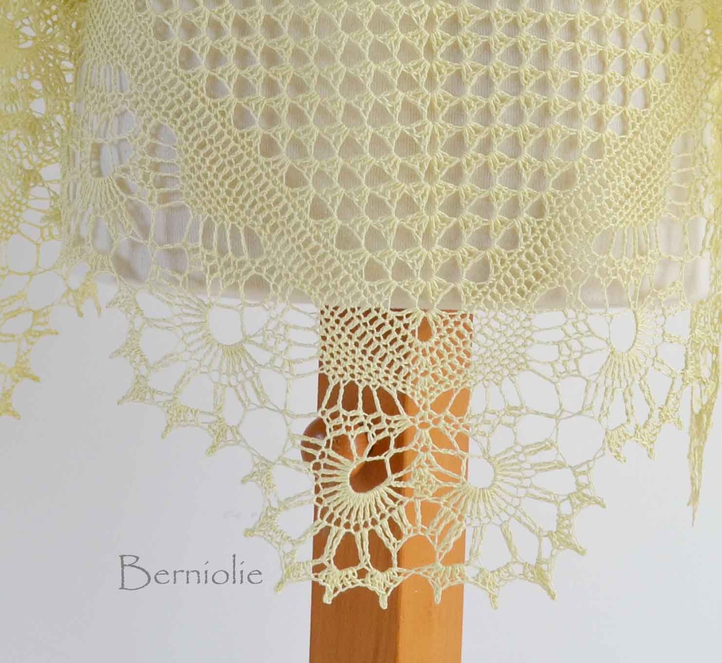 Soft yellow crochet shawl with royal trim  K1