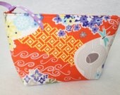 Bridesmaid thank you gift - Cosmetic Bag, Make Up zippered pouch, orange and purple floral