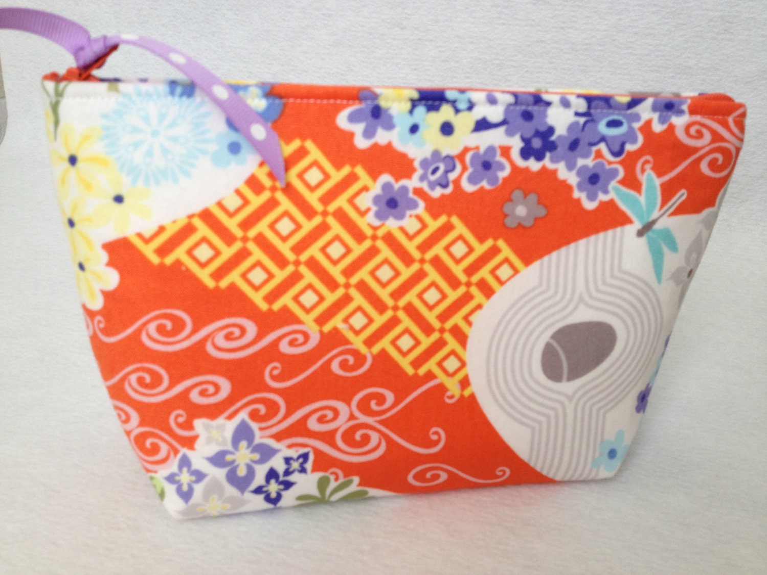 Bridesmaid thank you gift - Cosmetic Bag, Make Up zippered pouch, orange and purple floral