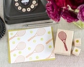 Tennis Racquet and Tennis Balls Rubber Stamp Set - Handcrafted Wood Mounted - Great for Party Invitations Decorations Scrapbooks or a Gift
