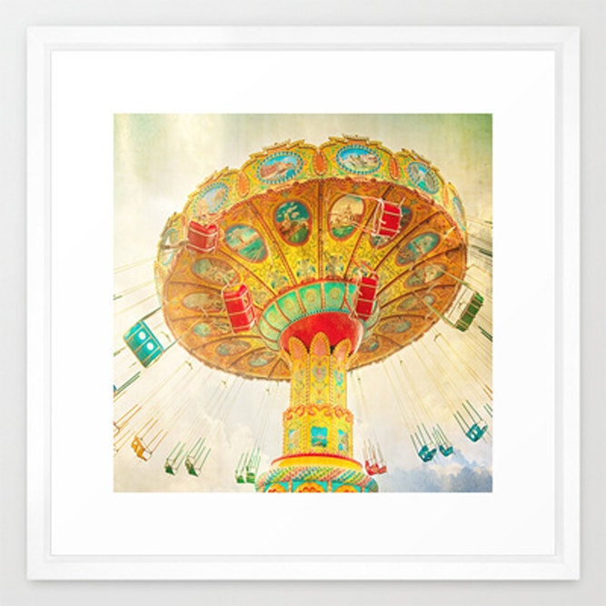 Carnival photography, fine art photography, circus art, swing ride - orange yellow carnival circus swings midway county fair - 5x5