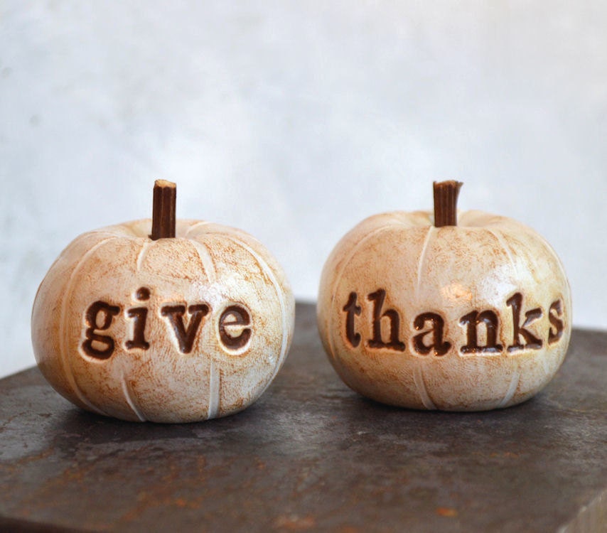 Thanksgiving ... give thanks ... handmade polymer clay pumpkins ... Word Pumpkins