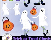 Trick or Treat Ghosts set 1 with 20 png files clip art graphics for scrapbooking wtih 6 Ghosts 6 buttons Button Border legs pumpkin