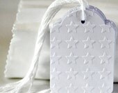 10 Embossed Stars Large Tags Threaded White