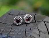 Bullet Earrings stud or post, Nickel Silver Federal 380 Auto with January Swarovski birthstones