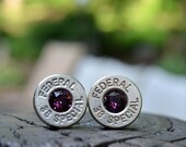 Bullet Earrings stud or post, nickel silver Federal .38 special with Swarovski crystals