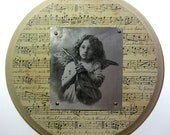Angel With a Guitar / Oud -  Music Sheet Background - Wall Art