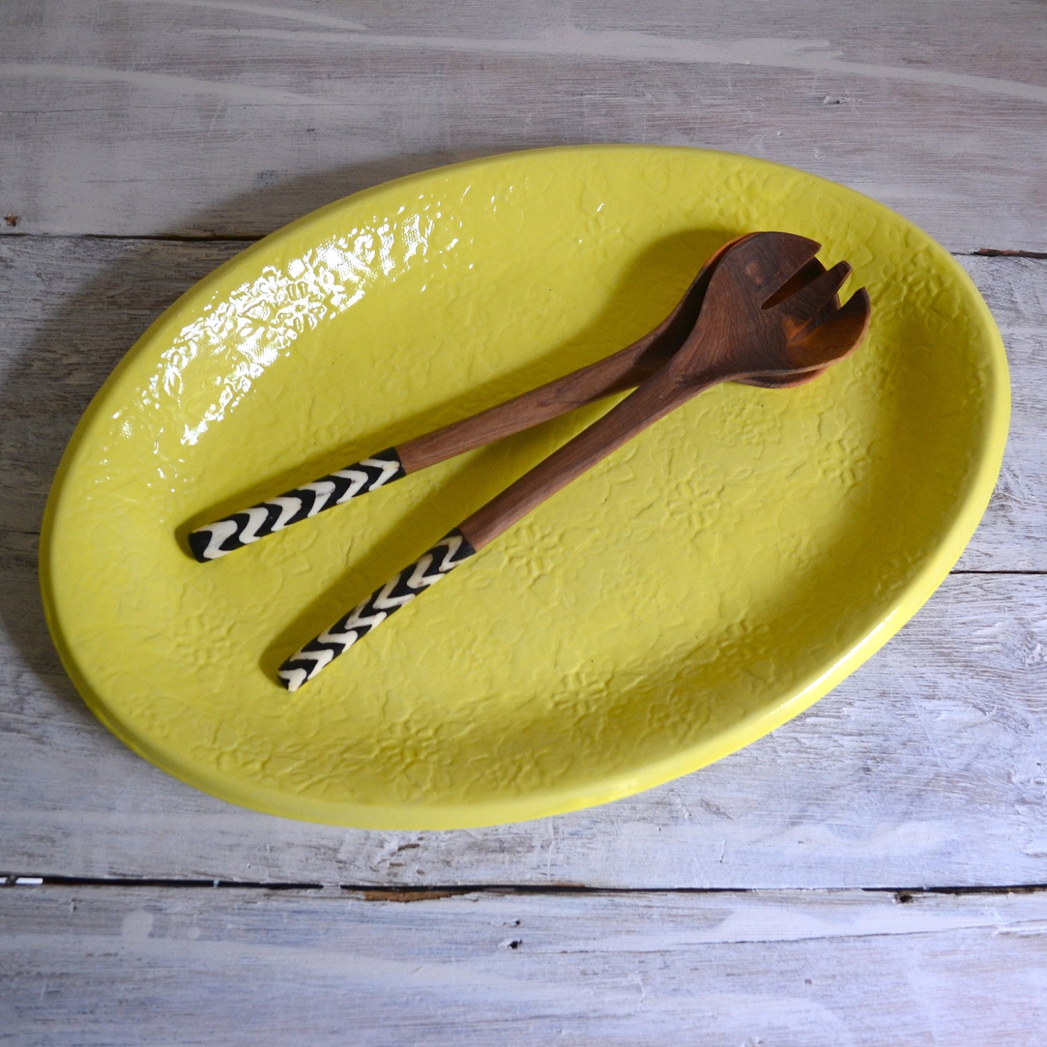 Yellow Serving Platter  - large oval platter - stoneware - Wobbly Plates Series