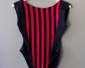 Vintage Vertical Striped Leotard Bodysuit -Size Medium