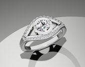 14K White Gold - Half Bezel Set Center Stone Round With Common Prong Set