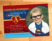 Superhero Birthday Invitation Custom Superman Photo Card, Birthday Party