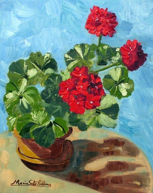 Sunny Spanish Red Geranium Oil Painting