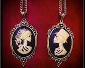 Skeleton Cameo Necklace 2FER- Ivory // Skeleton Goddess & Groom Skull Cameo Gothic Victorian Jewelry