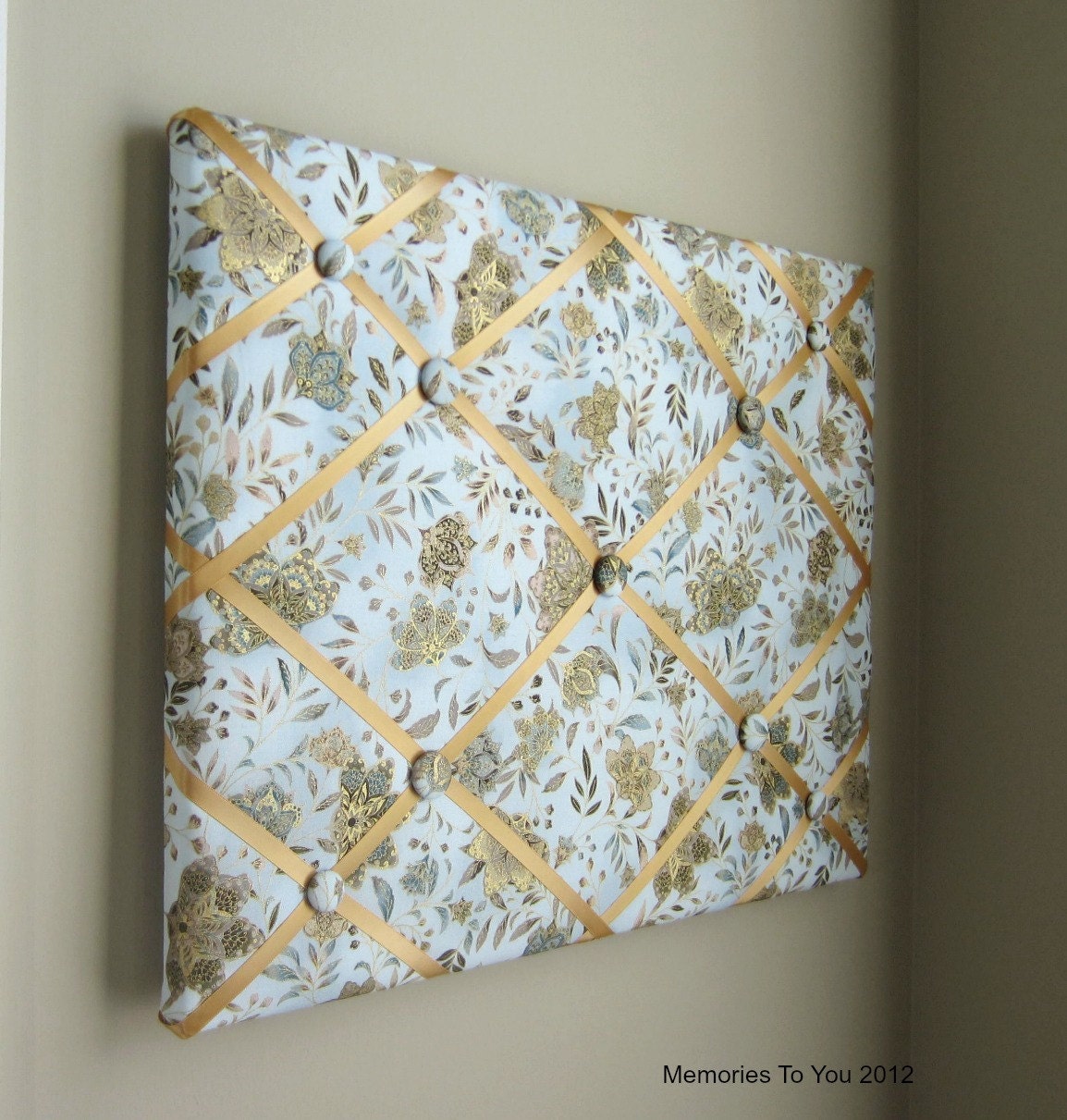 16x20 Memory Board Bow Holder Bow Board Floral Peacock Blue Ivory Gold