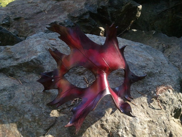Red Leather oak Leaf Mask