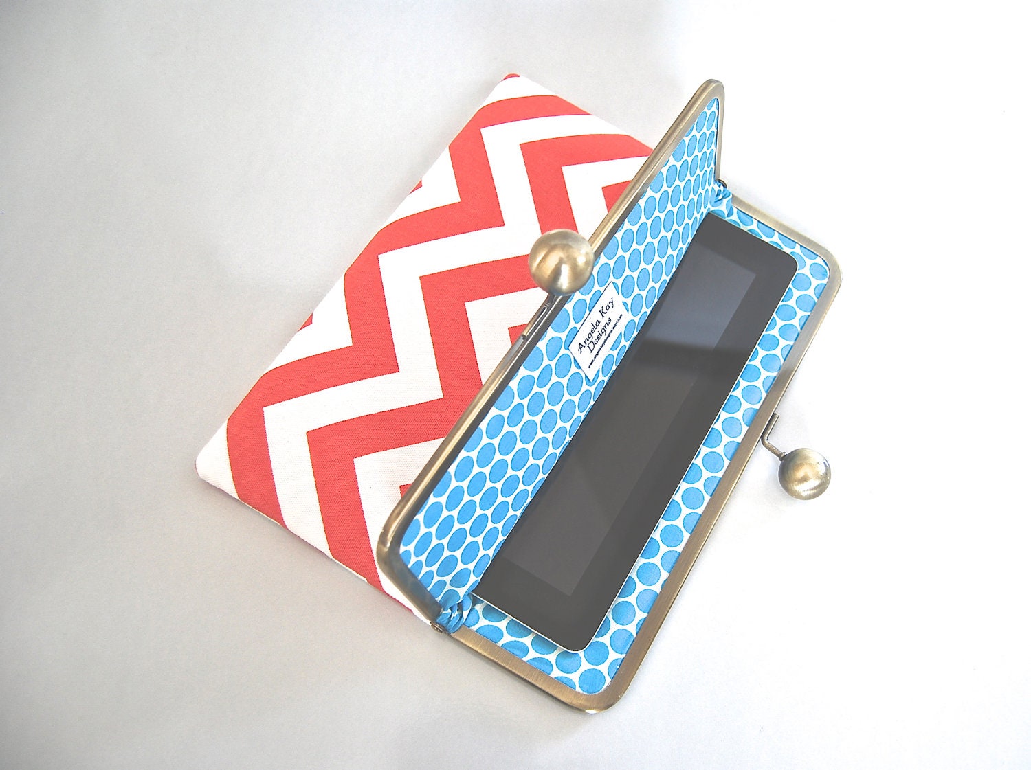 iPad and Kindle Fire HD 8.9" Clutch Case "Coral Chevron"