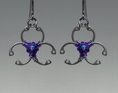 Biohazard Purple II v3: Bold industrial earrings with heliotrope Swarovski crystals