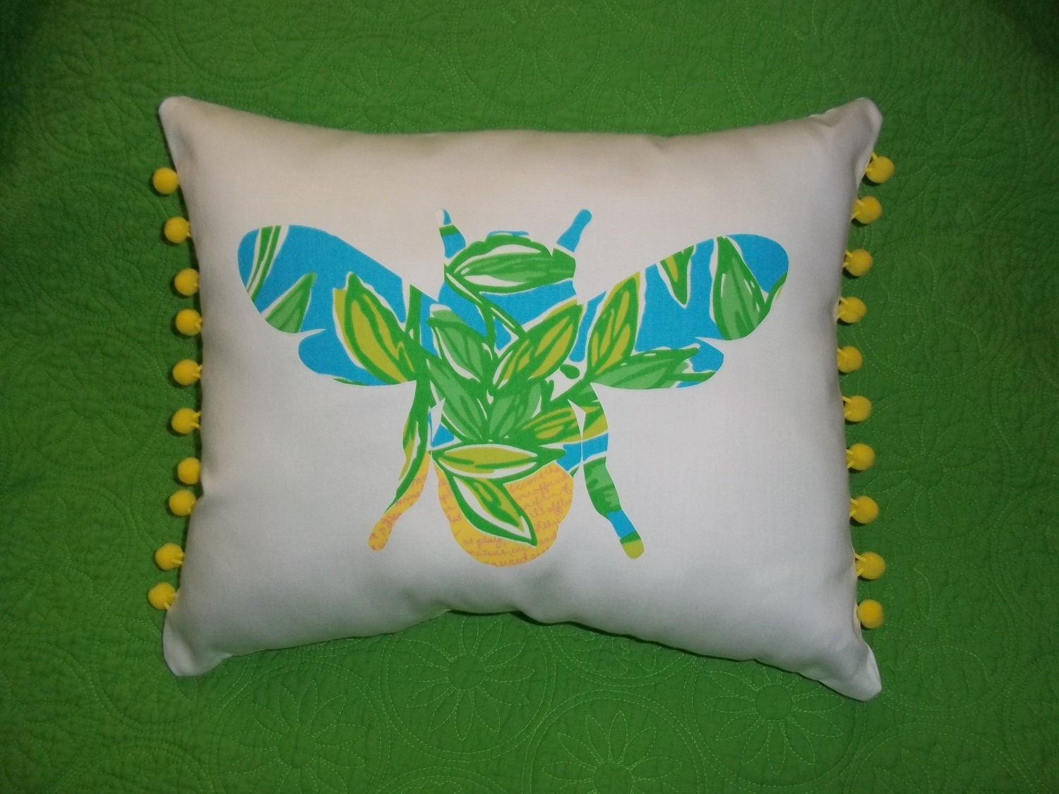 Made to Order pillow, New custom Honeybee pillow made with Lilly Pulitzer 2010 Juice Stand fabric