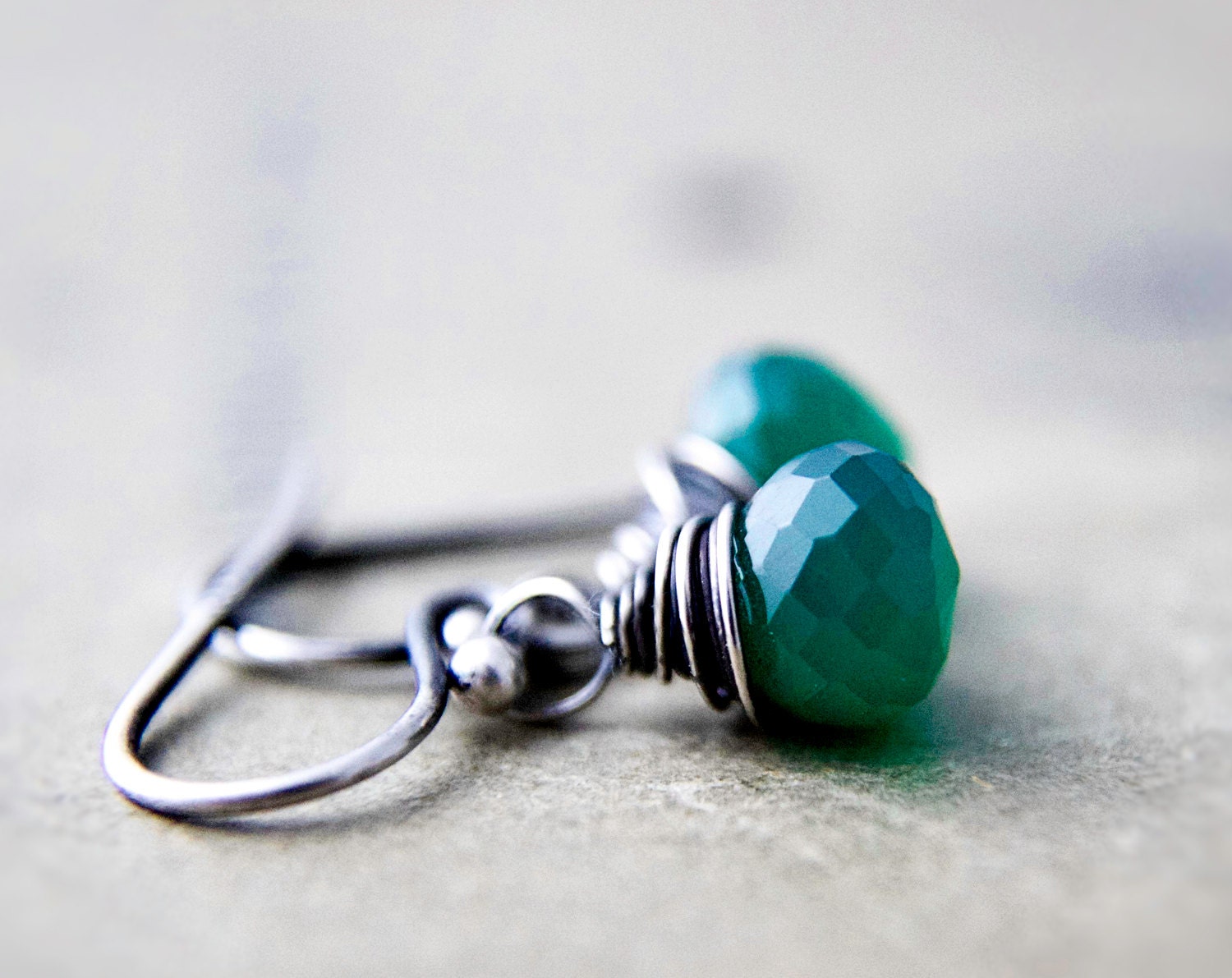 Green Onyx Earrings Emerald Green Chalcedony Drop Earrings Sterling Silver PoleStar