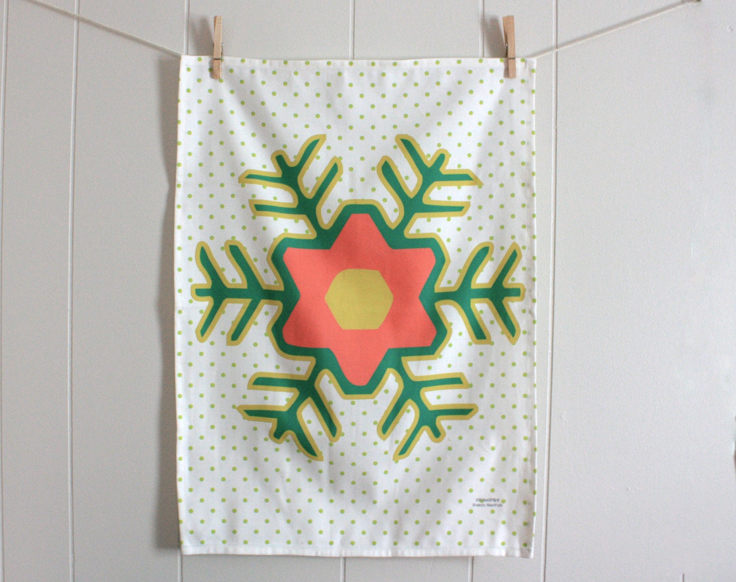 Holiday Folk Flower - Linen Cotton blend Tea Towel 18 x 24 inch