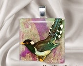 Bird(green) Glass Tile Pendant