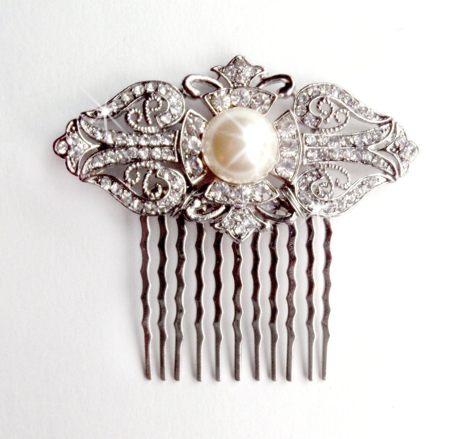 Victorian Pearl Hair Comb - Bridal Comb - Antique Silver Rhinestone - Vintage Style Hair Piece - As Seen In Wedding Style Magazine