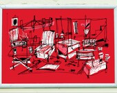 The Lounge - retro red & black silkscreen print, limited edition (12-1/2 x 19")