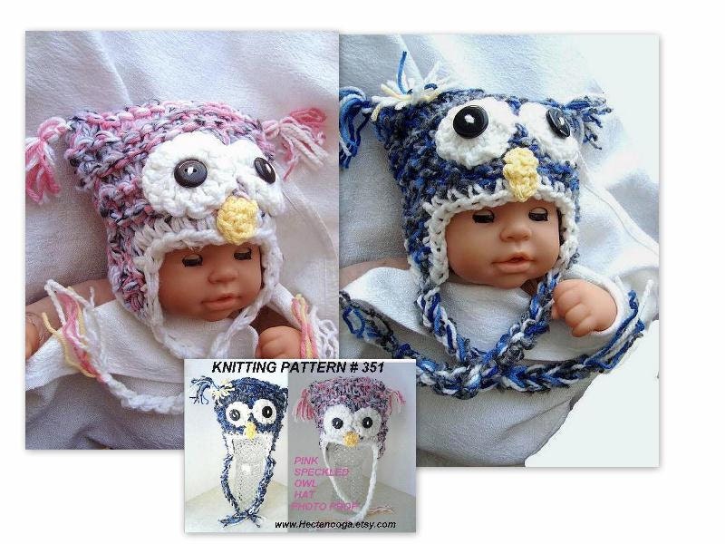 KNITTING Pattern hat num. 351.. Crazy SPECKLED OWL Hat, sizes newborn to adult.ok to sell your finished hats, instant digital download