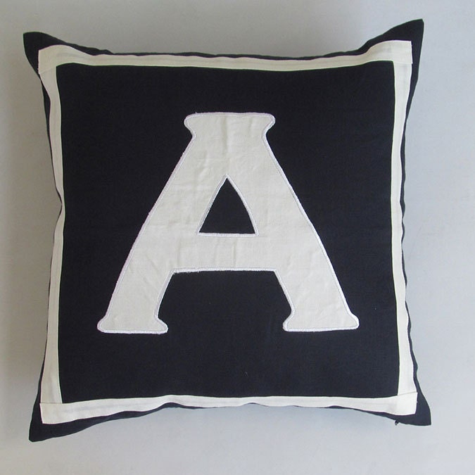 Letter A midnight blue and off white  monogram pillow cover 18 inch IN STOCK