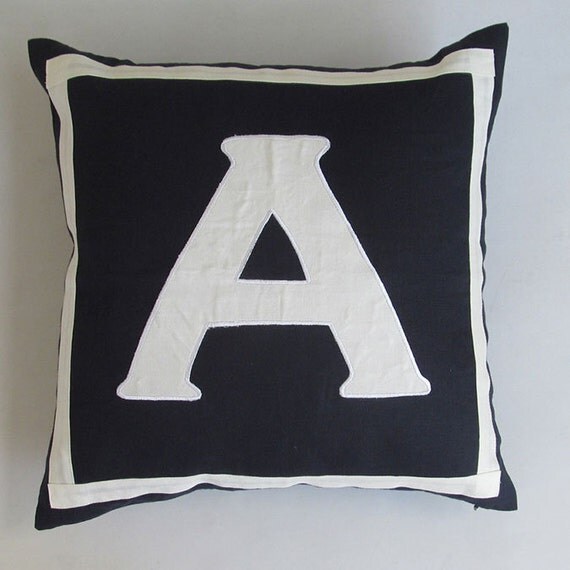 Letter A midnight blue and off white  monogram pillow cover 18 inch IN STOCK