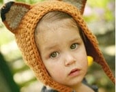 Sweet Lil' Fox Hat - Eco Friendly  Baby Bonnet- Hand Knit - Halloween Costume