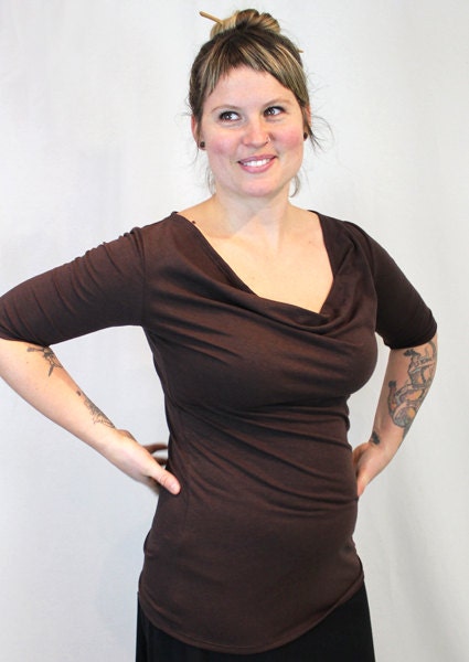 simple cowl half sleeve-XL-CHOCOLATE