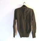 Vintage Military Sweater - Dark Army Green Wool Pullover - Men's Size Large