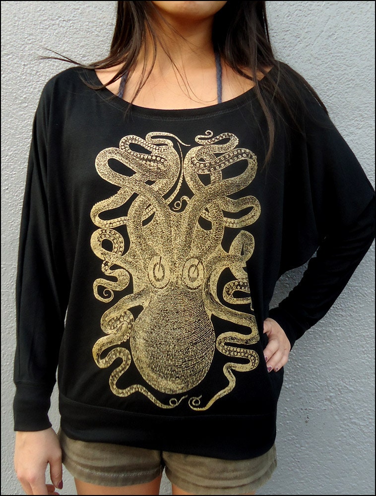 Golden Octopus Longsleeve Womans Dolman Shirt