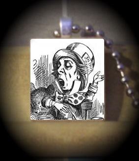 Classic Alice in Wonderland Mad Hatter (A27) Vintage Scrabble Tile Pendant ..Buy 3 Get 1 Free