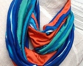 Bight Colored Striped Trendy Scarf, Summer Wear, Rainbow , Lightweight Jersey , Loop Scarf , Bright Orange