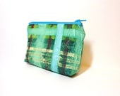 Small  Pouch Small Wallet Small Cosmetic Pouch Turquoise Textured Plaid - handjstarcreations