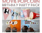 Movie Theater Popcorn Birthday Party Pack INSTANT DOWNLOAD make it yourself let's all go to the lobby characters retro DIY printable