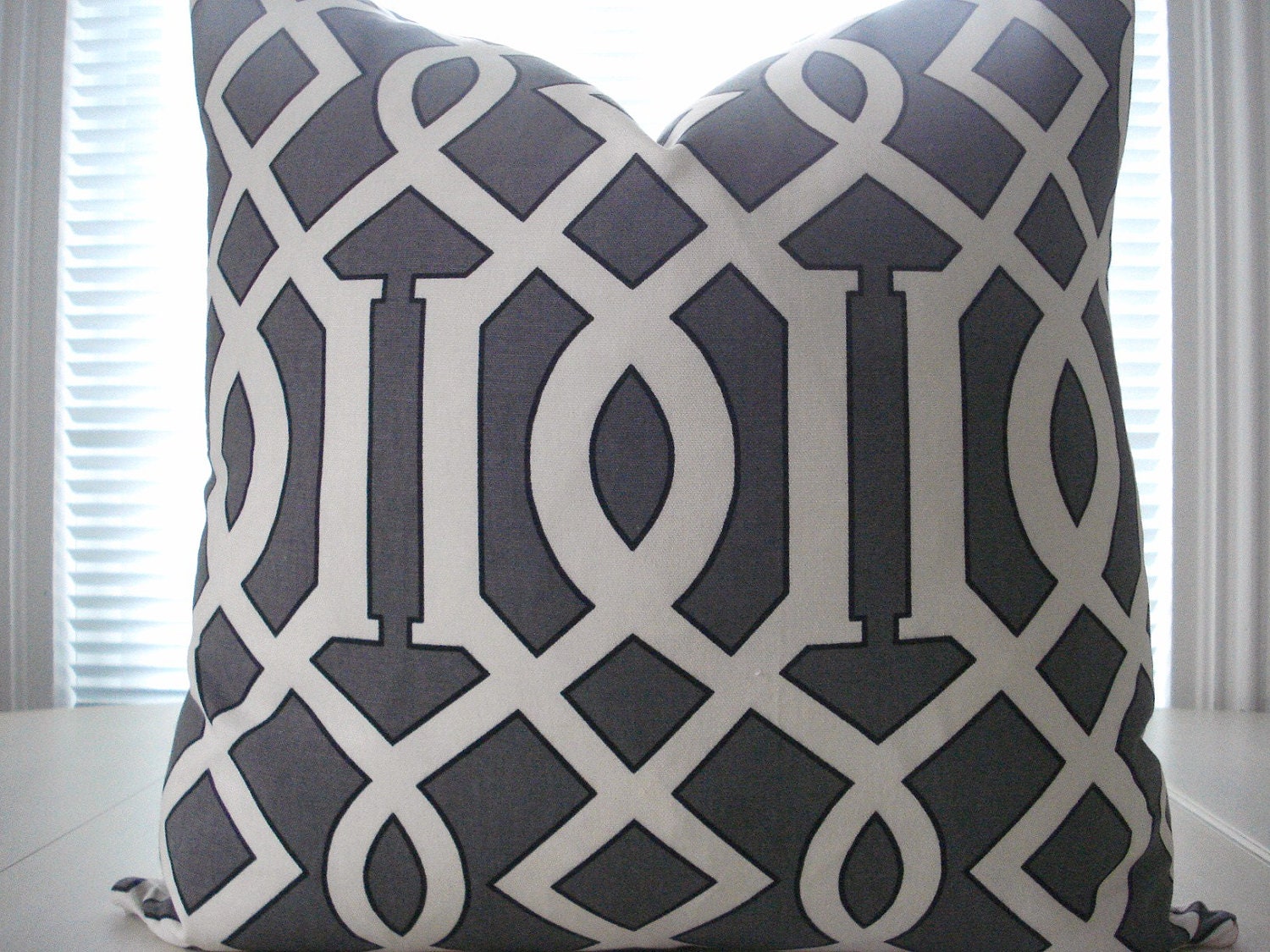 GEOMETRIC -Throw and Lumbar Decorative Pillow Covers--Designer Fabric-- Throw/Lumbar/Toss Pillow -Charcoal/Black /Ivory, COTTON