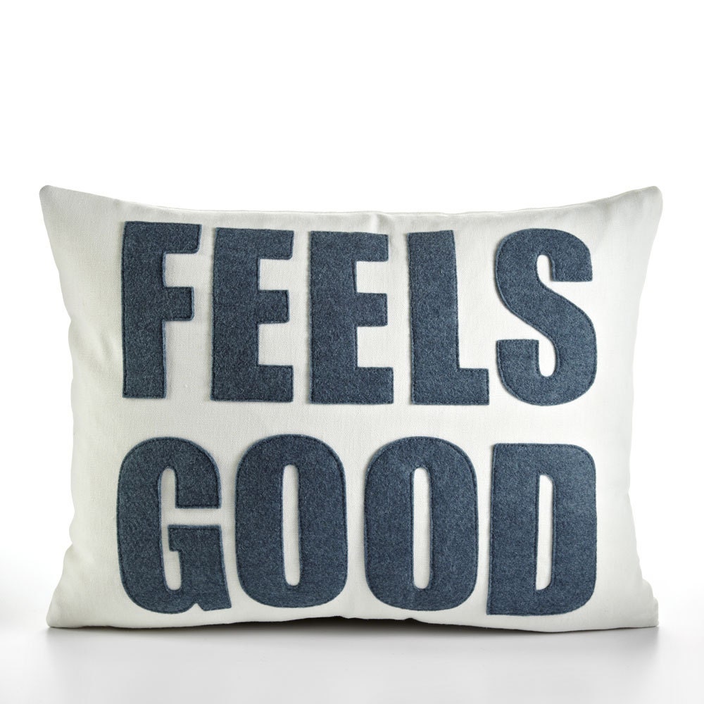 FEELS GOOD- hemp canvas and recycled felt appliqué pillow 14" x 18" - more colors available