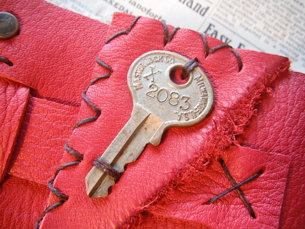 Apocalypse XXXVII - cherry red leather journal with brass key