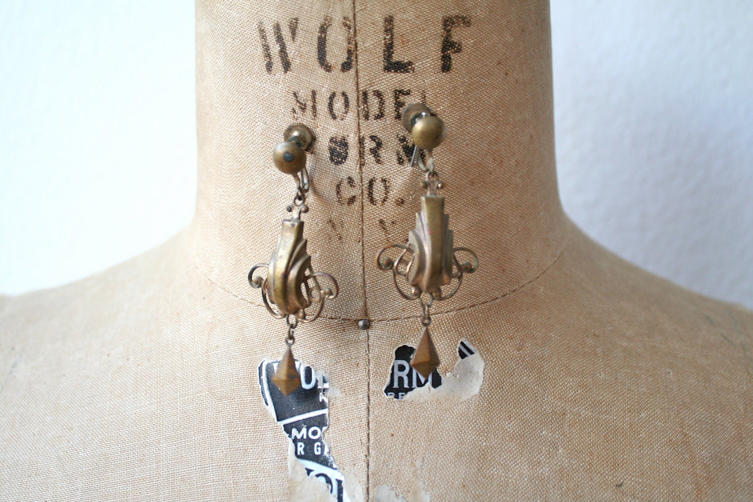 1930s earrings / deco brass earrings / Marquee earrings
