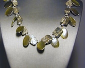 Necklace of rough pyrite nuggets alternate w shell ovals
