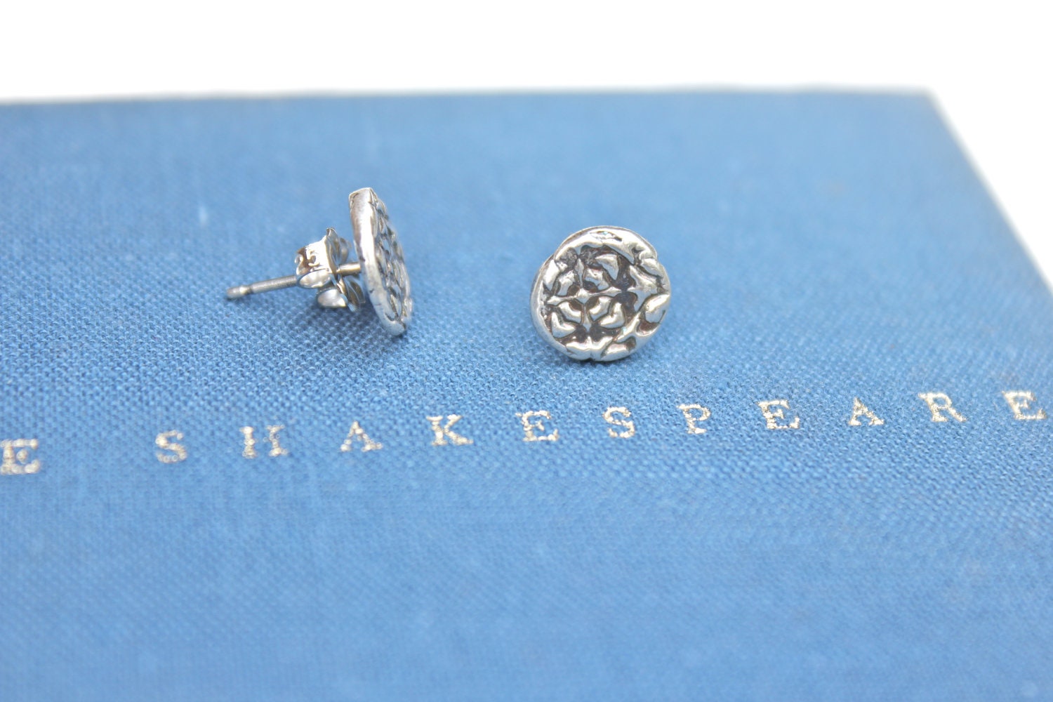 sterling silver stud earrings . small sterling post earrings . recycled silver tudor rose earrings . tiny floral earrings . ready to ship
