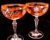 NEW Winter Wedding Champagne Coupes, Toasting Goblets with Snowflakes and Monogram