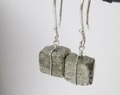 Pyrite Cube Earrings. Sterling silver. Wired Wrapped. Modern. Minimal.